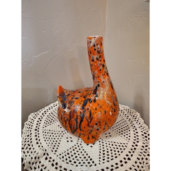 Handmade Speckled Duck Decanter Orange With Multicolor Spots Duck Collector - Picture 7 of 12